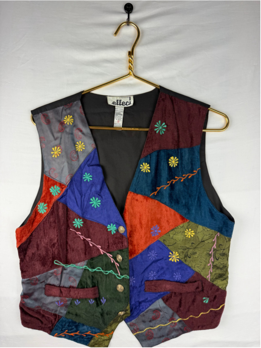 Creazioni Effeci Patchwork Velvet Embroidered Vest Medium Boho Hippie⁠ Vintage